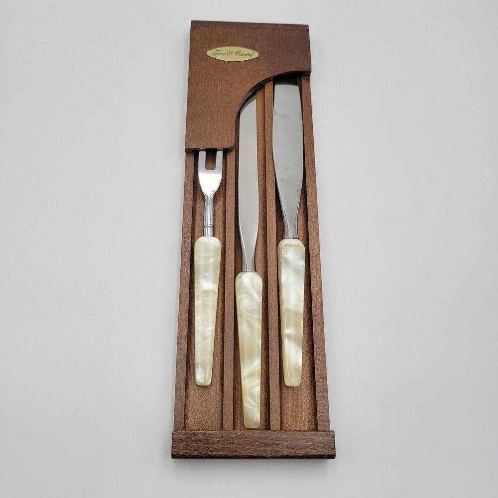 1960's TOWN & COUNTRY Carving Set  Mother of Pearl Fleetwood Set of 3 vintage